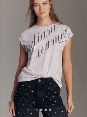Anthropologie  Women’s Lavender Foil Graphic Tee  Defiant Dreamer Size Small NWT